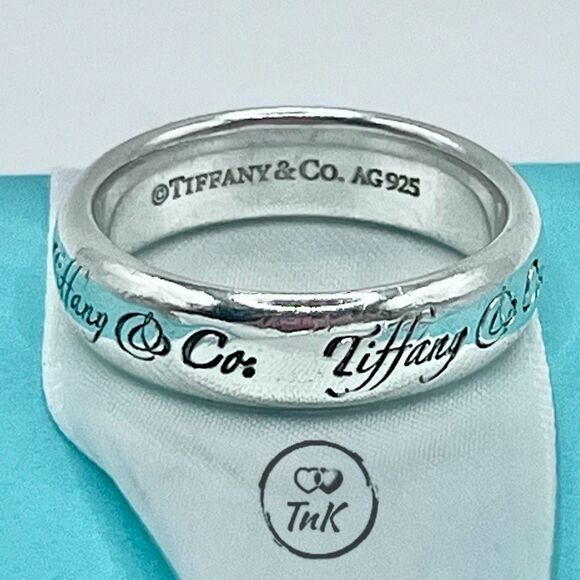 Tiffany & Co. Wide Notes Script Silver Ring - Sz 7.5 - Picture 2 of 16